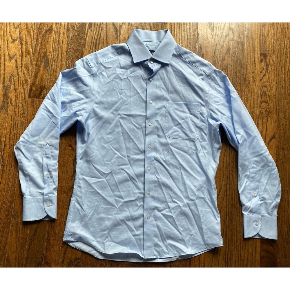 Proper Cloth Dress Shirt Mens 16 34 Light Blue Mayfair Houndstooth Button Up